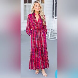 CHAPS NWT Tartan Plaid Drawstring Waist Maxi Dress